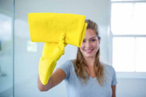 Technician inspecting carpet cleaning machinery before use